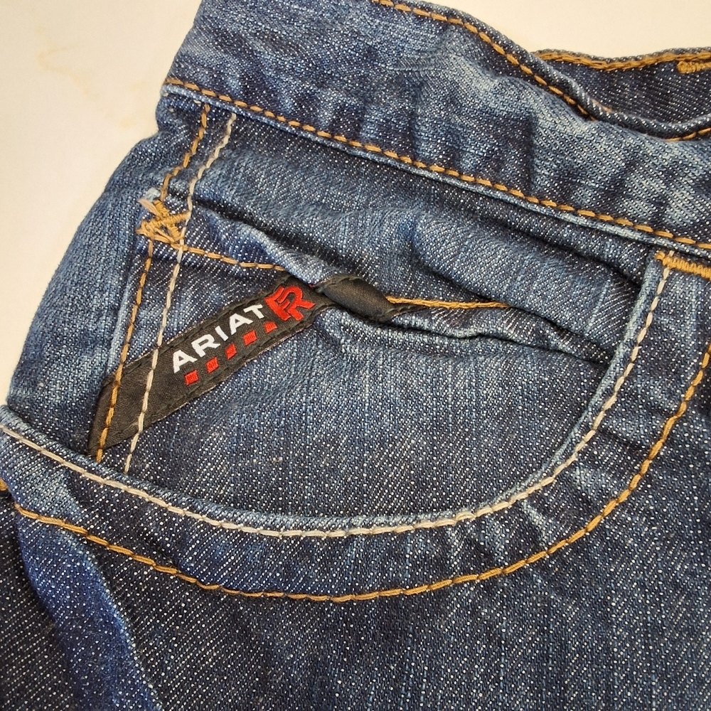 Ariat~M4 FR~Relaxed Bootcut~Mens Jean~Flame Resistant~Work Denim~Dark Blue~38x30 - Picture 5 of 11